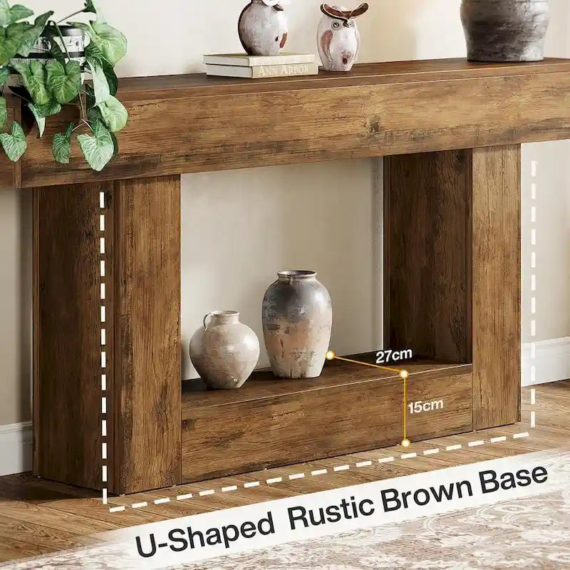 Console en bois étroite et longue, marron et grise, de 63 pouces, pour entrée