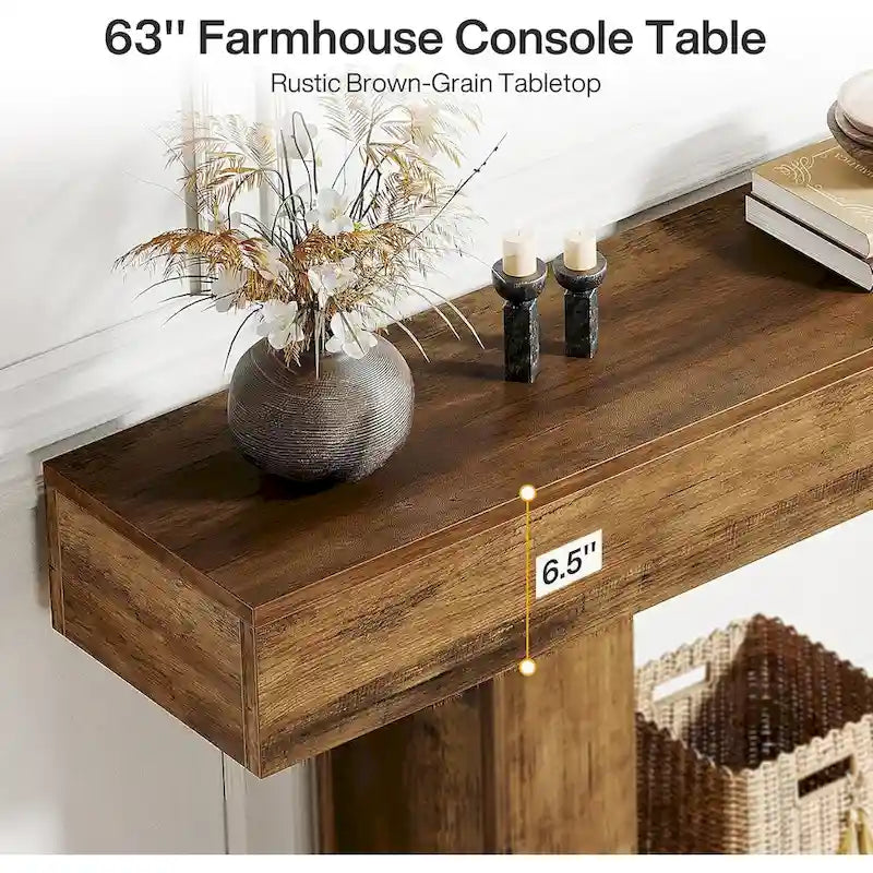 Console en bois étroite et longue, marron et grise, de 63 pouces, pour entrée