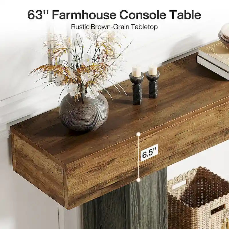 Console en bois étroite et longue, marron et grise, de 63 pouces, pour entrée
