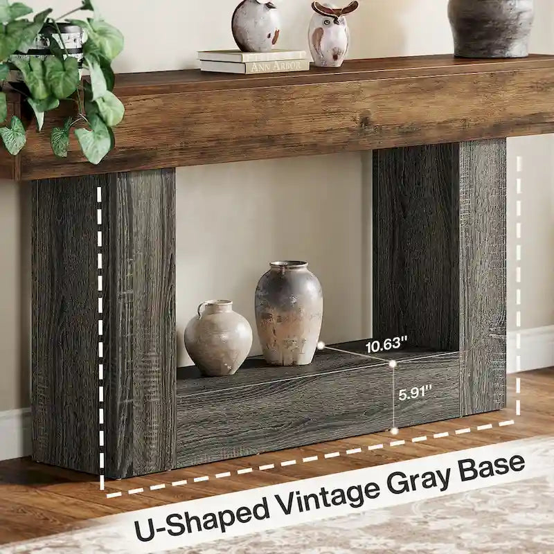 Console en bois étroite et longue, marron et grise, de 63 pouces, pour entrée