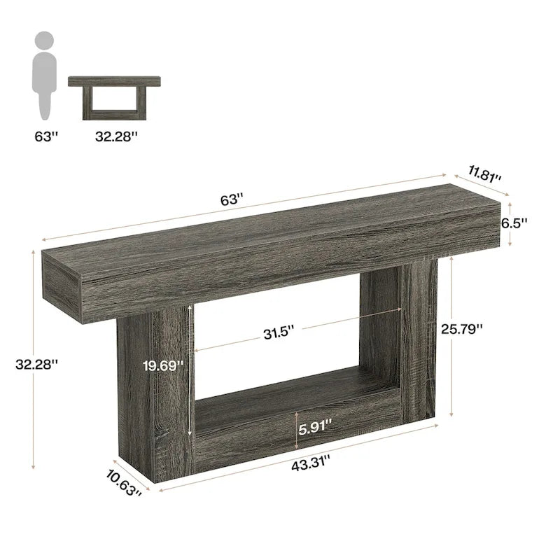 Console en bois étroite et longue, marron et grise, de 63 pouces, pour entrée