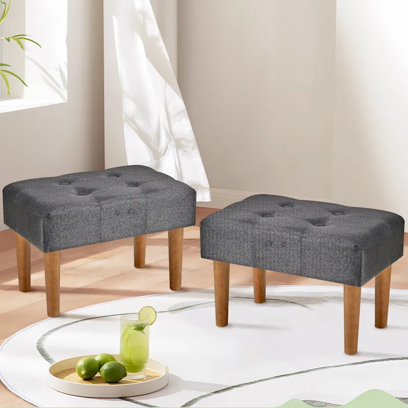 Lot de 2 petits repose-pieds ottoman, repose-pieds ottoman en lin avec pieds, repose-pieds rembourré rectangulaire