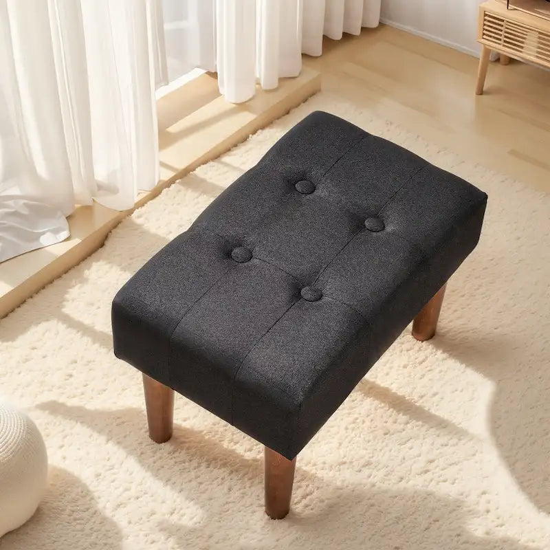 Lot de 2 petits repose-pieds ottoman, repose-pieds ottoman en lin avec pieds, repose-pieds rembourré rectangulaire