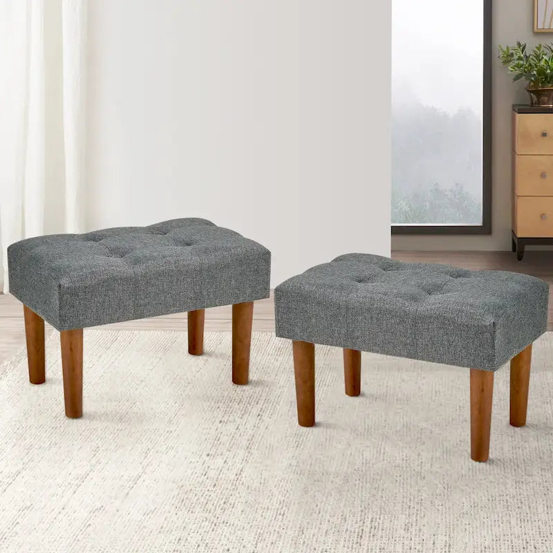 Lot de 2 petits repose-pieds ottoman, repose-pieds ottoman en lin avec pieds, repose-pieds rembourré rectangulaire
