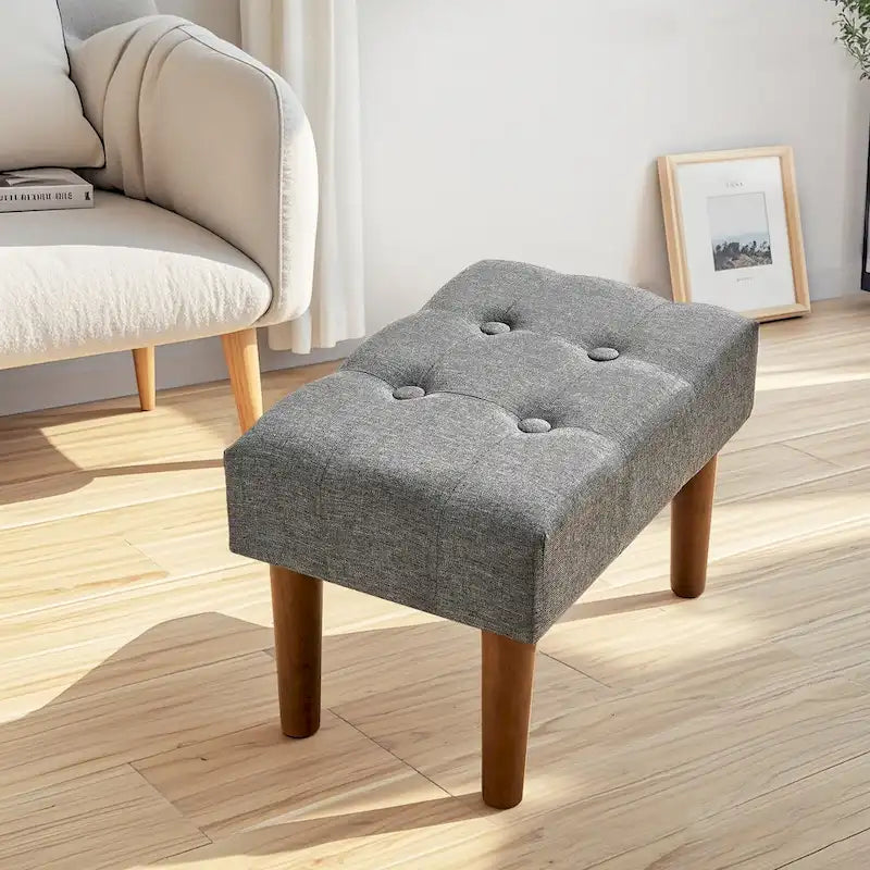 Lot de 2 petits repose-pieds ottoman, repose-pieds ottoman en lin avec pieds, repose-pieds rembourré rectangulaire
