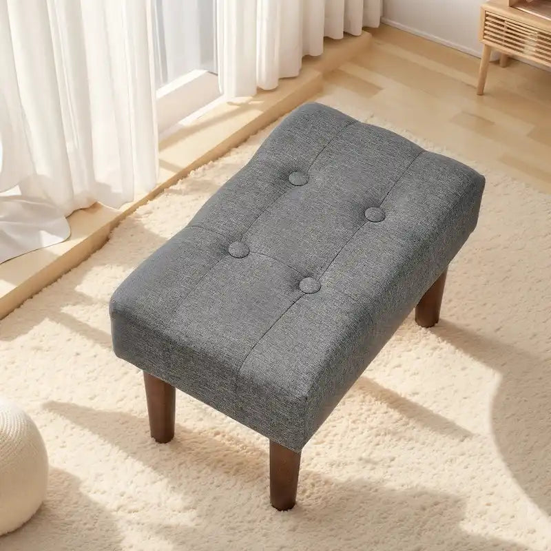 Lot de 2 petits repose-pieds ottoman, repose-pieds ottoman en lin avec pieds, repose-pieds rembourré rectangulaire
