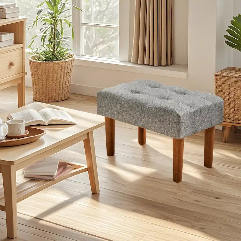 Lot de 2 petits repose-pieds ottoman, repose-pieds ottoman en lin avec pieds, repose-pieds rembourré rectangulaire