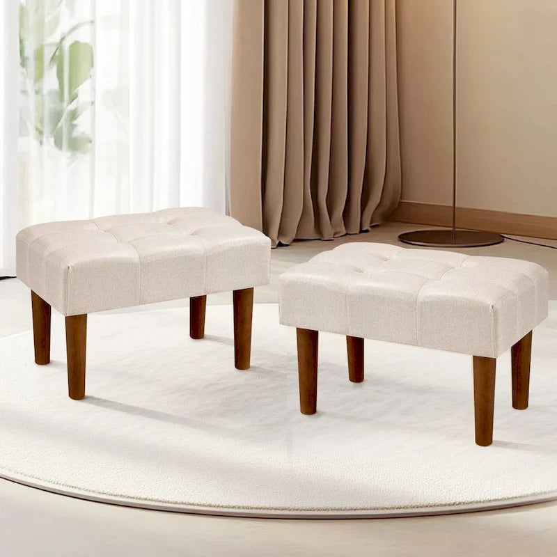 Lot de 2 petits repose-pieds ottoman, repose-pieds ottoman en lin avec pieds, repose-pieds rembourré rectangulaire