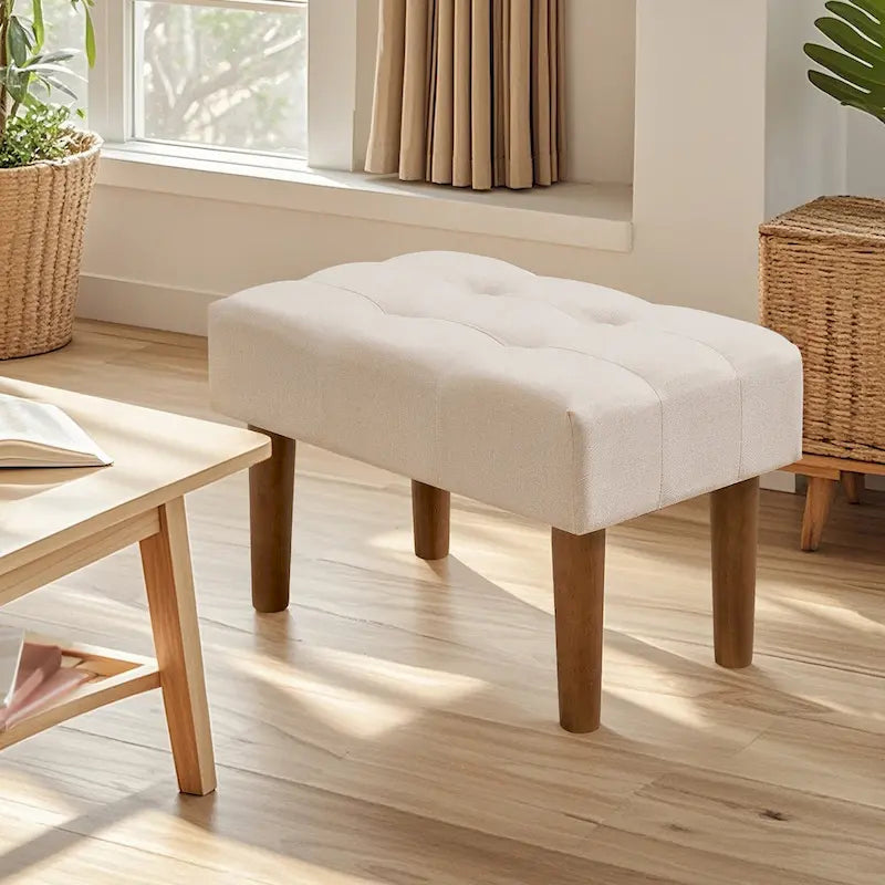 Lot de 2 petits repose-pieds ottoman, repose-pieds ottoman en lin avec pieds, repose-pieds rembourré rectangulaire