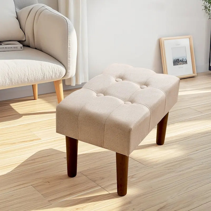 Lot de 2 petits repose-pieds ottoman, repose-pieds ottoman en lin avec pieds, repose-pieds rembourré rectangulaire