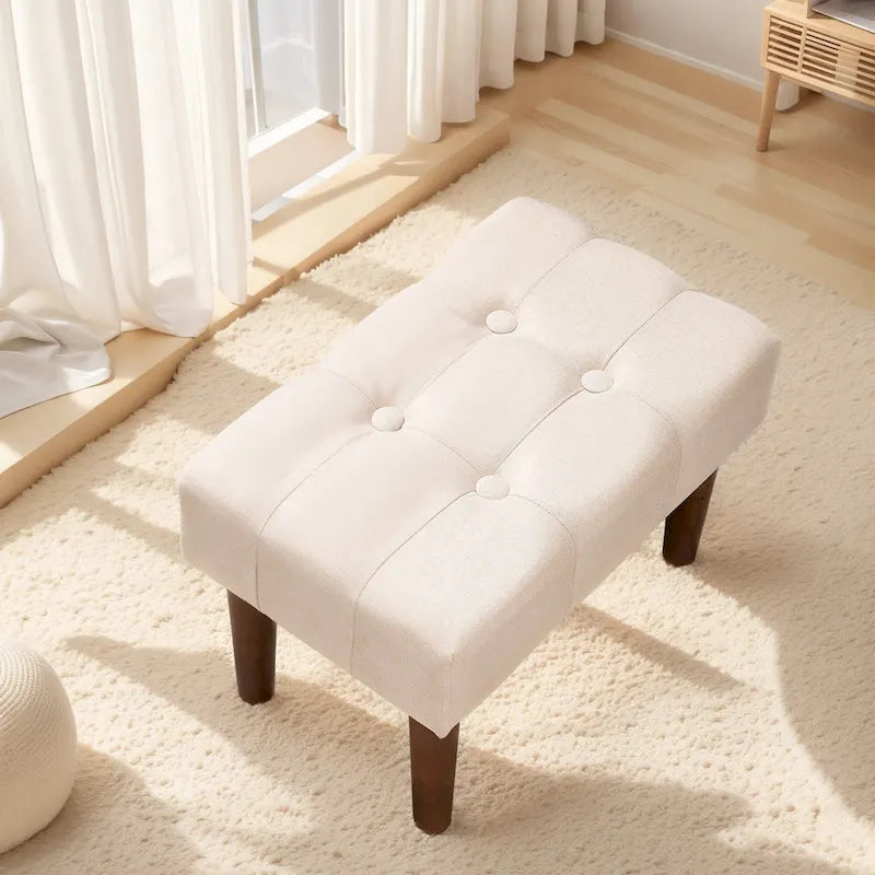 Lot de 2 petits repose-pieds ottoman, repose-pieds ottoman en lin avec pieds, repose-pieds rembourré rectangulaire