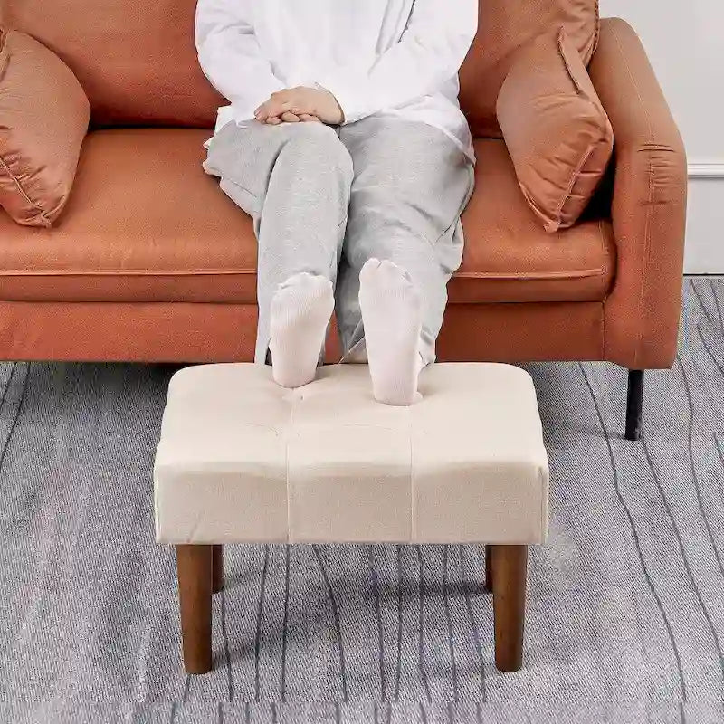 Lot de 2 petits repose-pieds ottoman, repose-pieds ottoman en lin avec pieds, repose-pieds rembourré rectangulaire