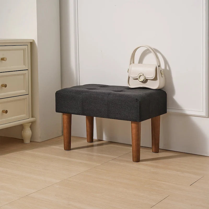 Lot de 2 petits repose-pieds ottoman, repose-pieds ottoman en lin avec pieds, repose-pieds rembourré rectangulaire