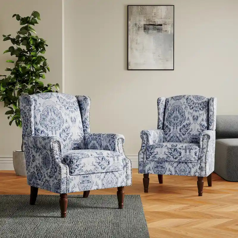 Ensemble de 2 fauteuils d'appoint rembourrés à motifs pour salon