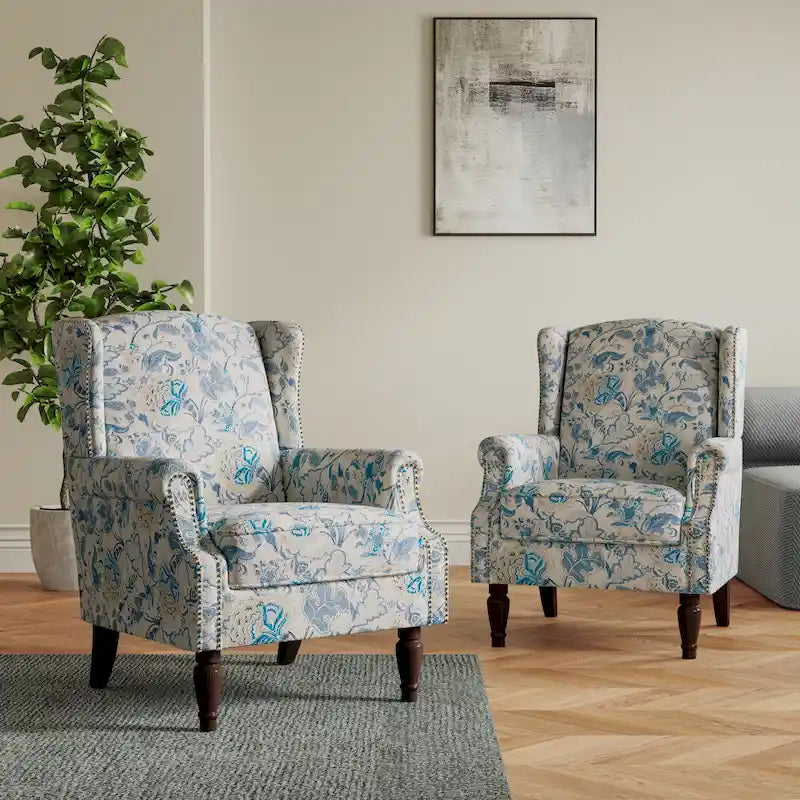 Ensemble de 2 fauteuils d'appoint rembourrés à motifs pour salon