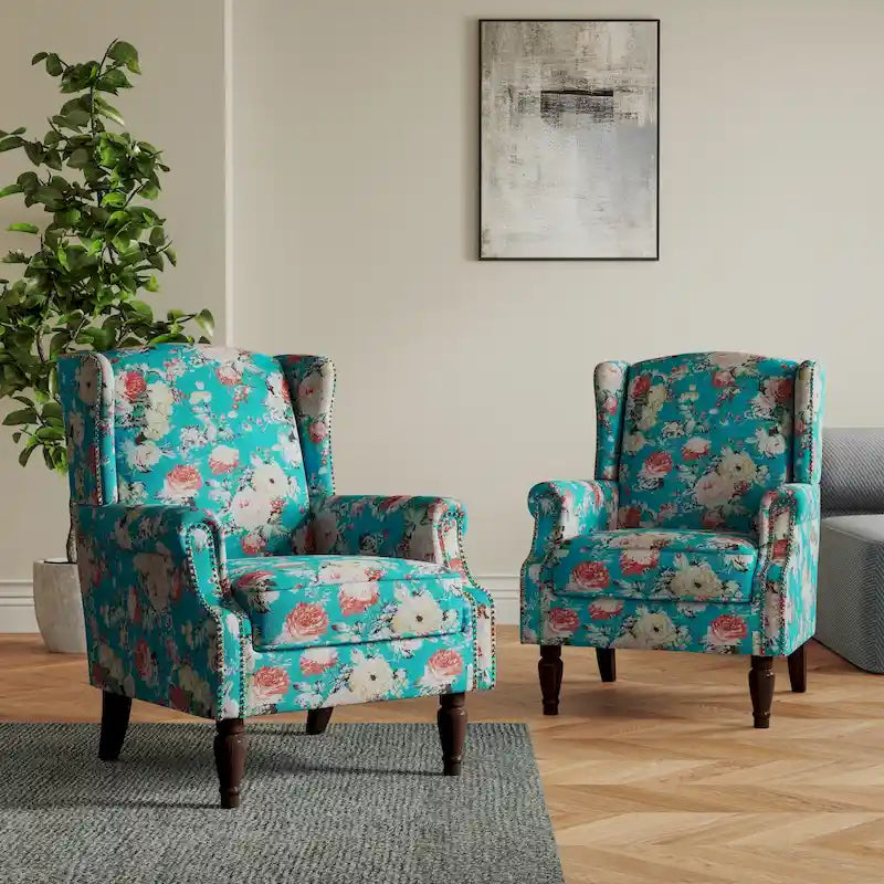 Ensemble de 2 fauteuils d'appoint rembourrés à motifs pour salon