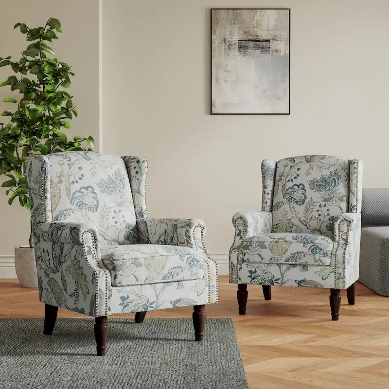 Ensemble de 2 fauteuils d'appoint rembourrés à motifs pour salon