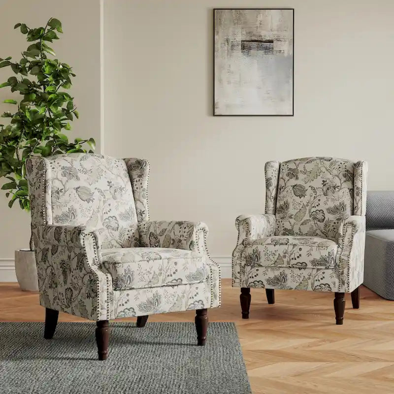 Ensemble de 2 fauteuils d'appoint rembourrés à motifs pour salon