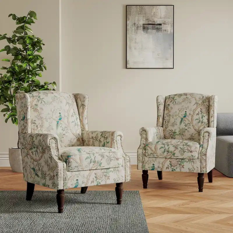 Ensemble de 2 fauteuils d'appoint rembourrés à motifs pour salon