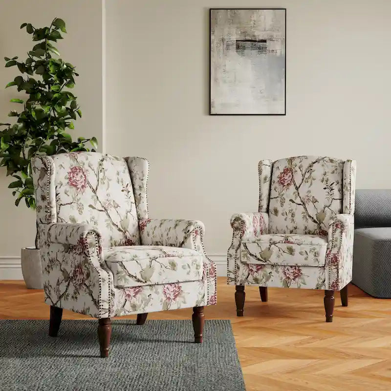 Ensemble de 2 fauteuils d'appoint rembourrés à motifs pour salon