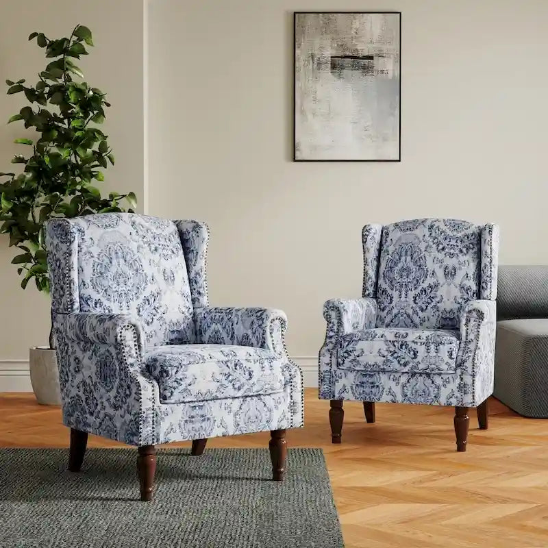 Ensemble de 2 fauteuils d'appoint rembourrés à motifs pour salon