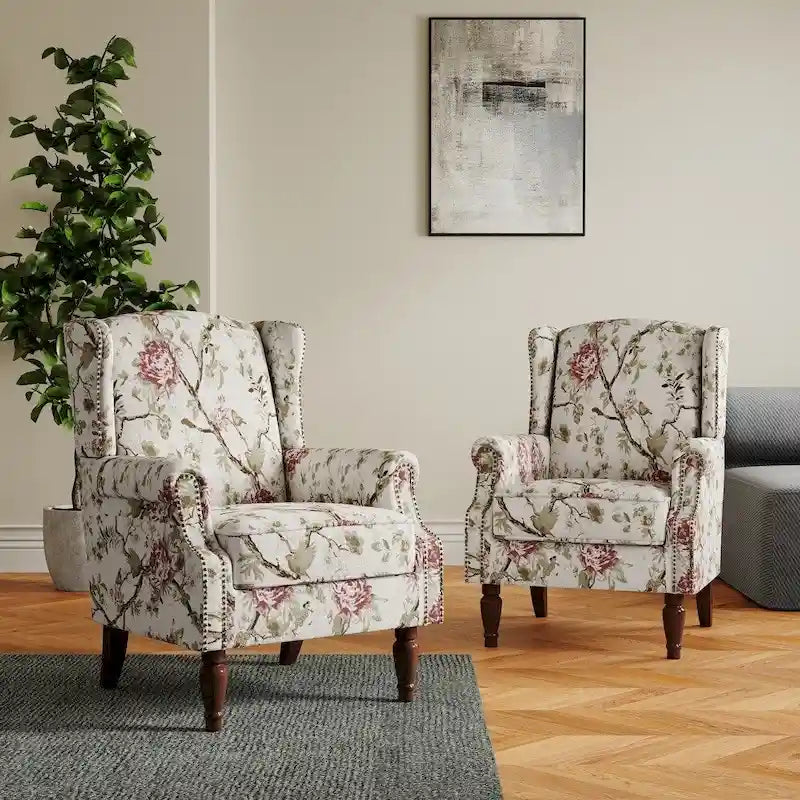 Ensemble de 2 fauteuils d'appoint rembourrés à motifs pour salon