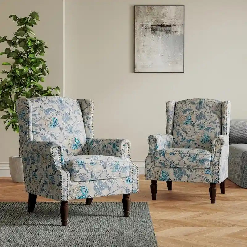 Ensemble de 2 fauteuils d'appoint rembourrés à motifs pour salon