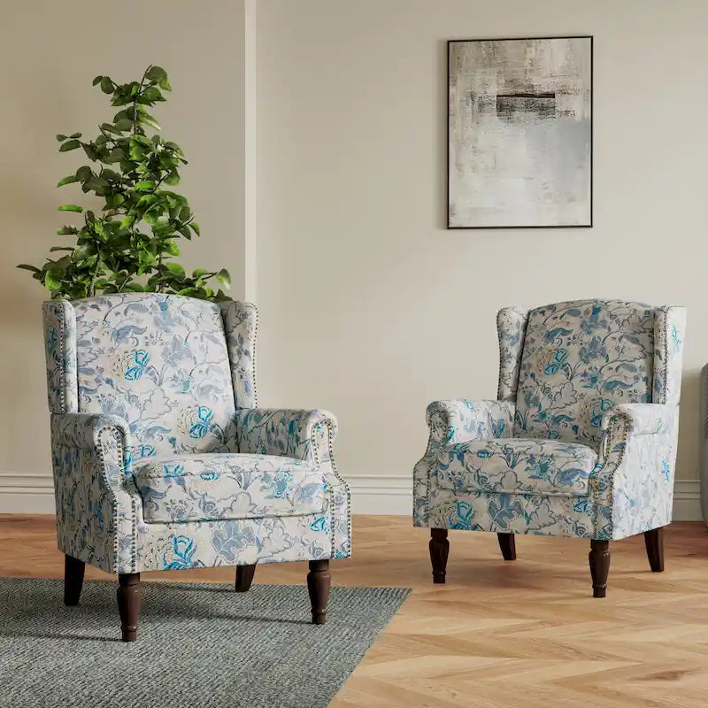 Ensemble de 2 fauteuils d'appoint rembourrés à motifs pour salon