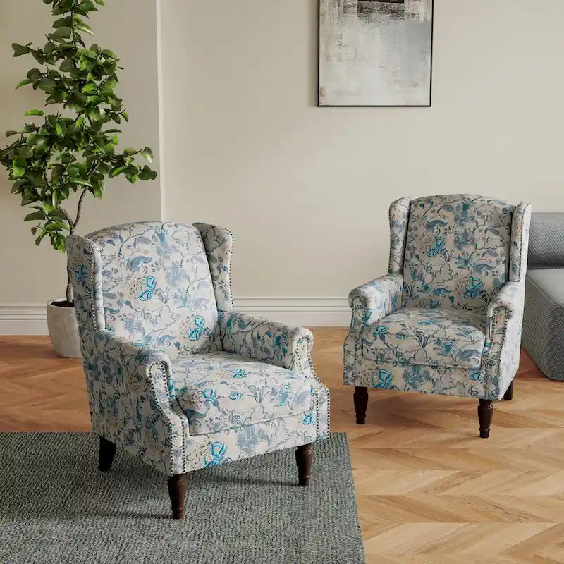Ensemble de 2 fauteuils d'appoint rembourrés à motifs pour salon