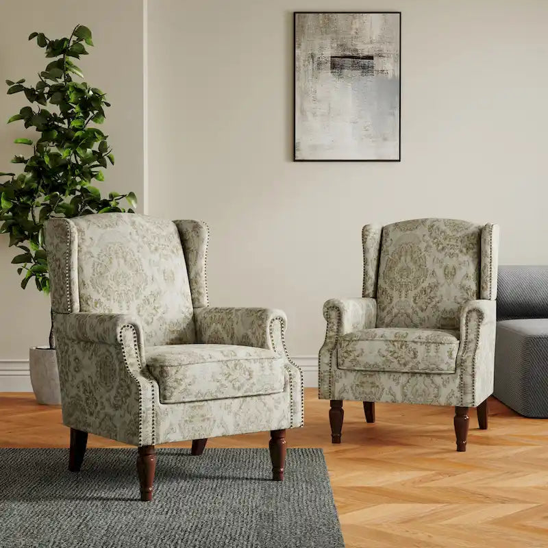 Ensemble de 2 fauteuils d'appoint rembourrés à motifs pour salon