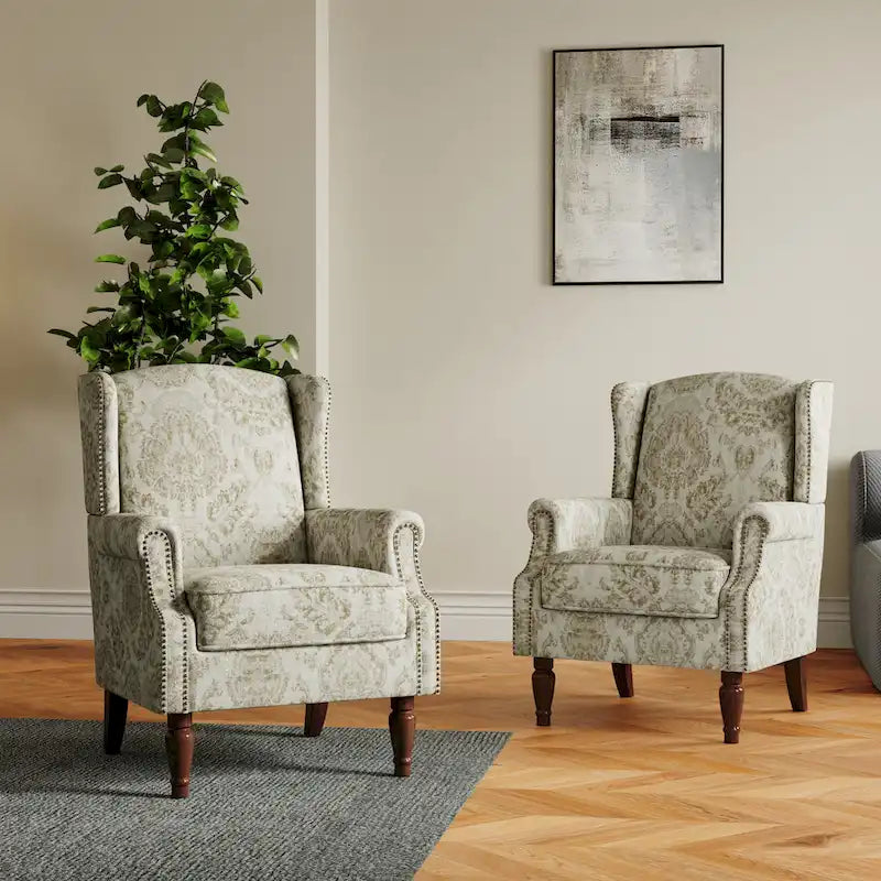 Ensemble de 2 fauteuils d'appoint rembourrés à motifs pour salon