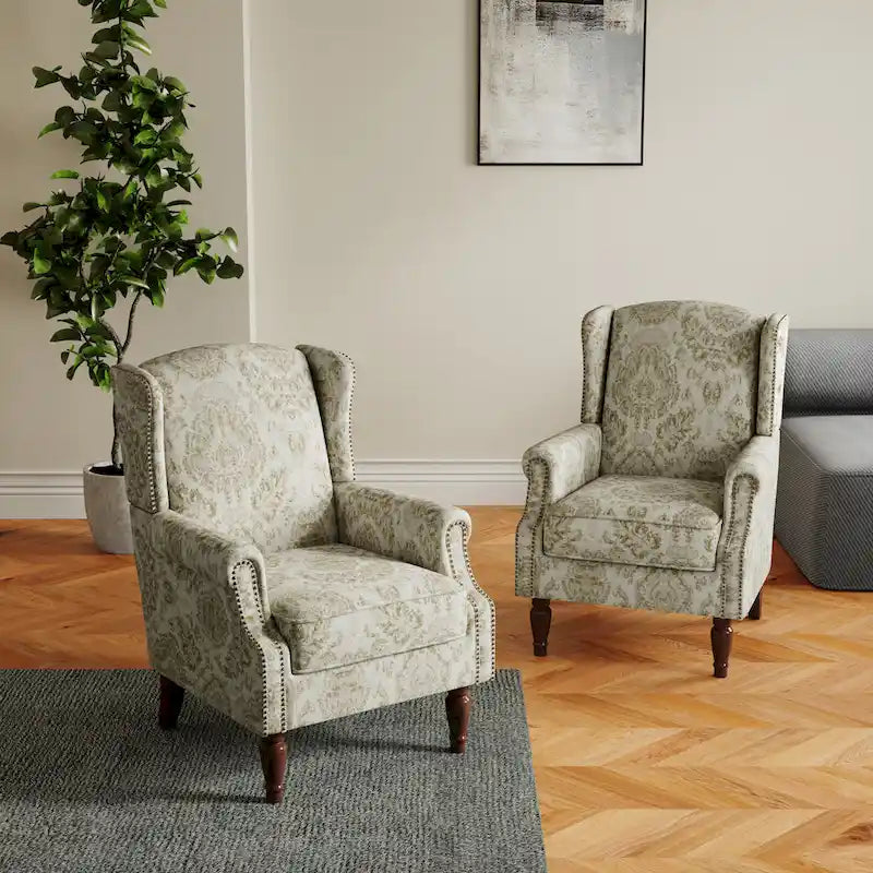 Ensemble de 2 fauteuils d'appoint rembourrés à motifs pour salon