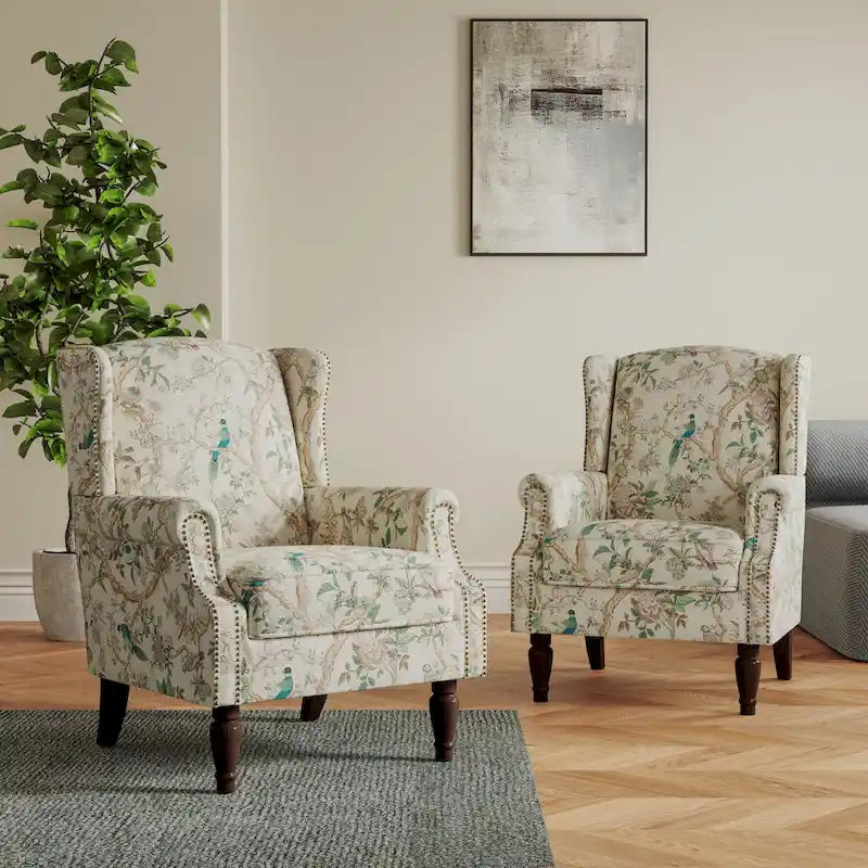 Ensemble de 2 fauteuils d'appoint rembourrés à motifs pour salon