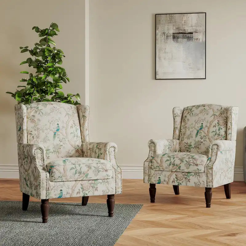 Ensemble de 2 fauteuils d'appoint rembourrés à motifs pour salon