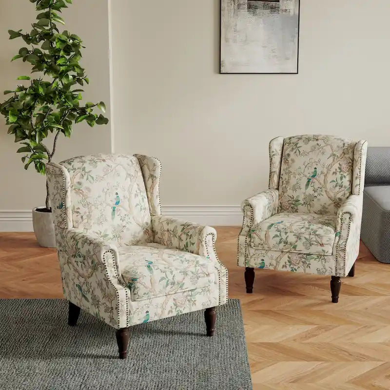 Ensemble de 2 fauteuils d'appoint rembourrés à motifs pour salon