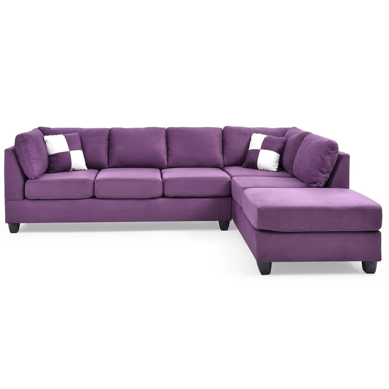Canapé sectionnel 4 places en suédine de 282 cm avec 2 coussins de 282L x 198l x 86H cm
