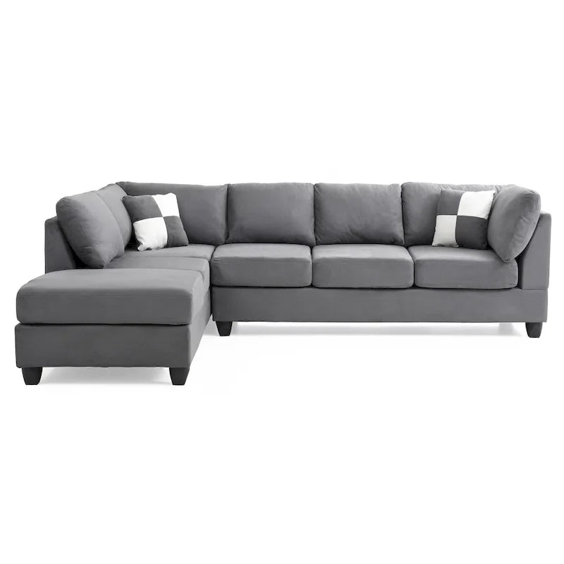 Canapé sectionnel 4 places en suédine de 282 cm avec 2 coussins de 282L x 198l x 86H cm