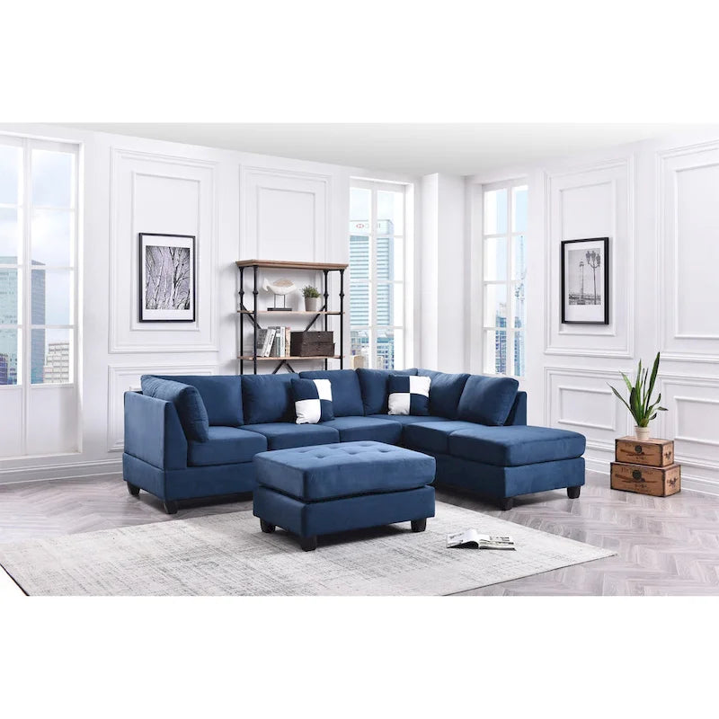 Canapé sectionnel 4 places en suédine de 282 cm avec 2 coussins de 282L x 198l x 86H cm