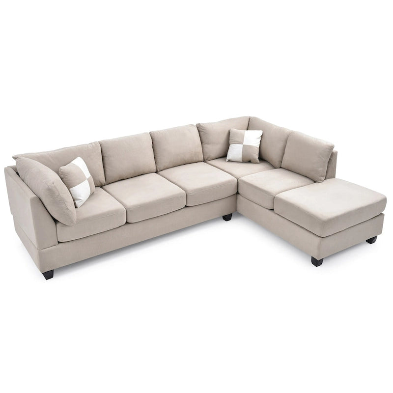 Canapé sectionnel 4 places en suédine de 282 cm avec 2 coussins de 282L x 198l x 86H cm