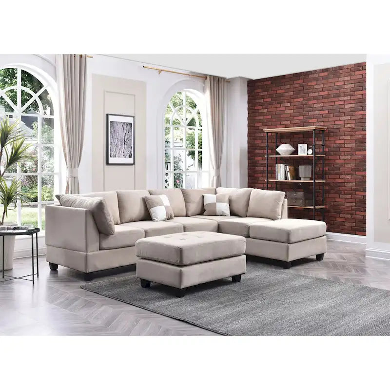 Canapé sectionnel 4 places en suédine de 282 cm avec 2 coussins de 282L x 198l x 86H cm