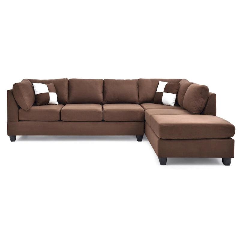 Canapé sectionnel 4 places en suédine de 282 cm avec 2 coussins de 282L x 198l x 86H cm