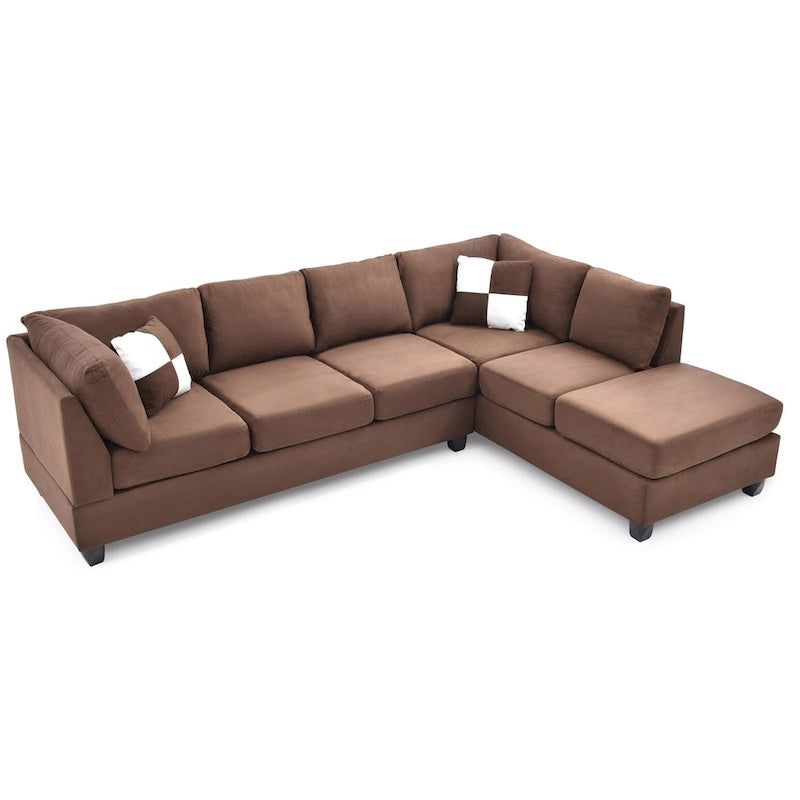 Canapé sectionnel 4 places en suédine de 282 cm avec 2 coussins de 282L x 198l x 86H cm