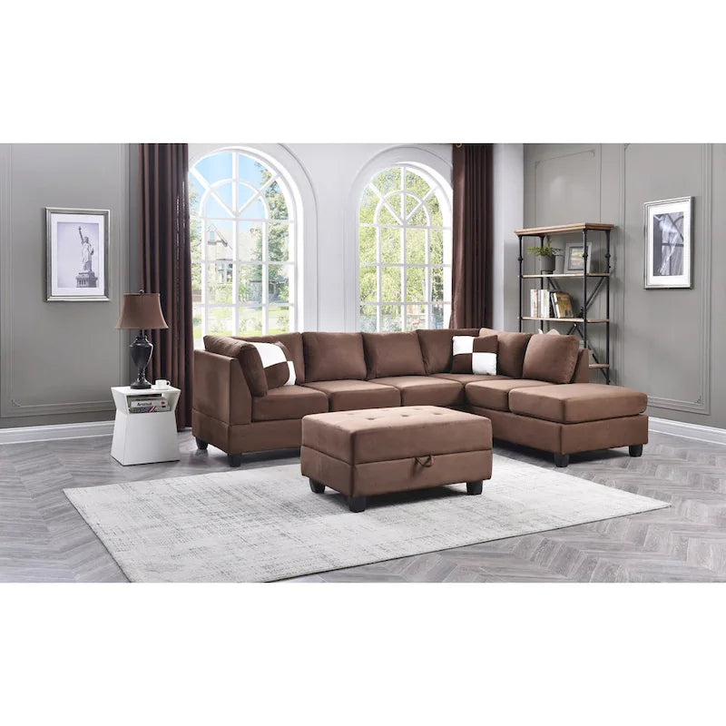 Canapé sectionnel 4 places en suédine de 282 cm avec 2 coussins de 282L x 198l x 86H cm