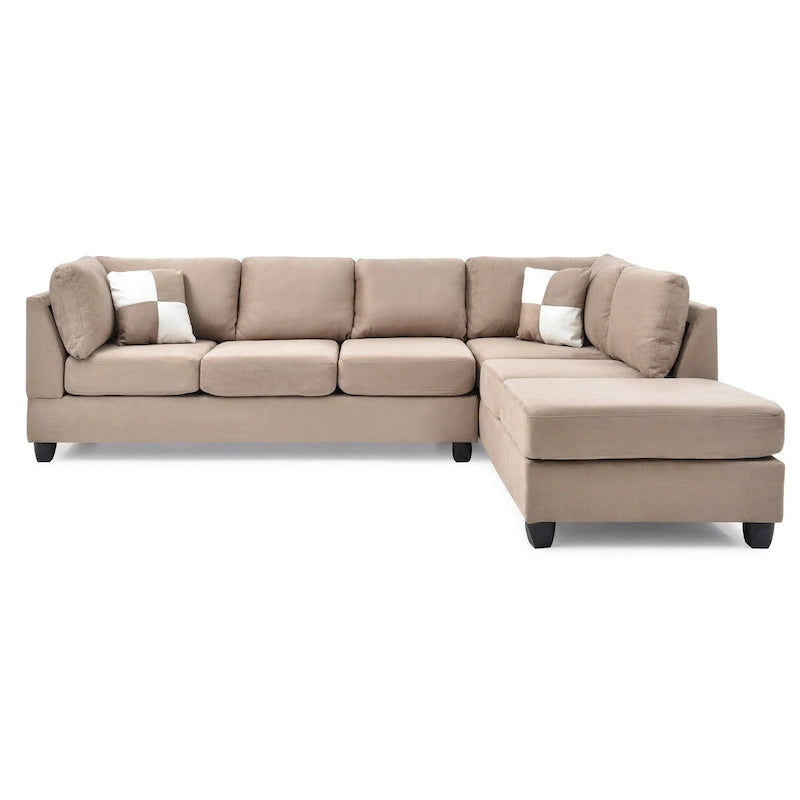 Canapé sectionnel 4 places en suédine de 282 cm avec 2 coussins de 282L x 198l x 86H cm
