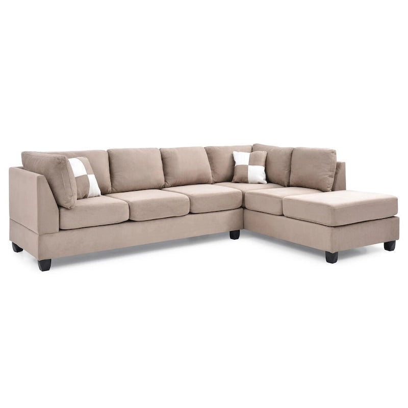 Canapé sectionnel 4 places en suédine de 282 cm avec 2 coussins de 282L x 198l x 86H cm