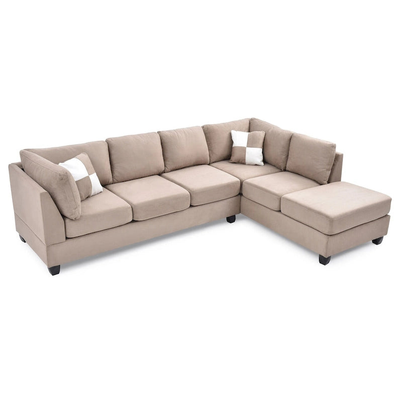 Canapé sectionnel 4 places en suédine de 282 cm avec 2 coussins de 282L x 198l x 86H cm
