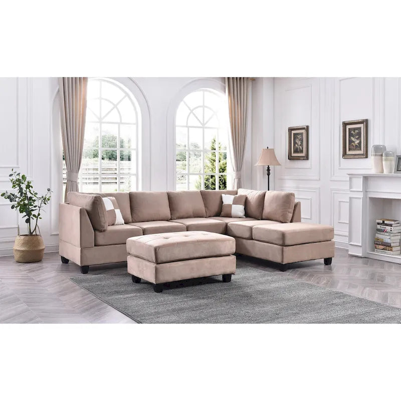 Canapé sectionnel 4 places en suédine de 282 cm avec 2 coussins de 282L x 198l x 86H cm