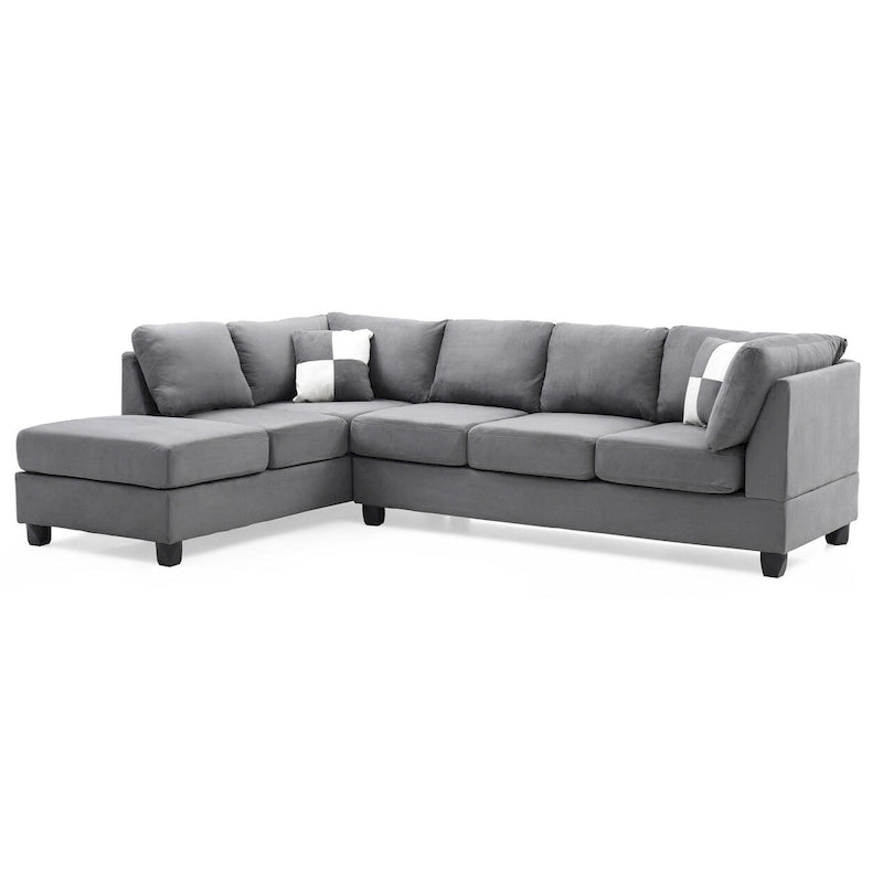 Canapé sectionnel 4 places en suédine de 282 cm avec 2 coussins de 282L x 198l x 86H cm