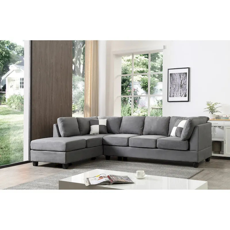 Canapé sectionnel 4 places en suédine de 282 cm avec 2 coussins de 282L x 198l x 86H cm