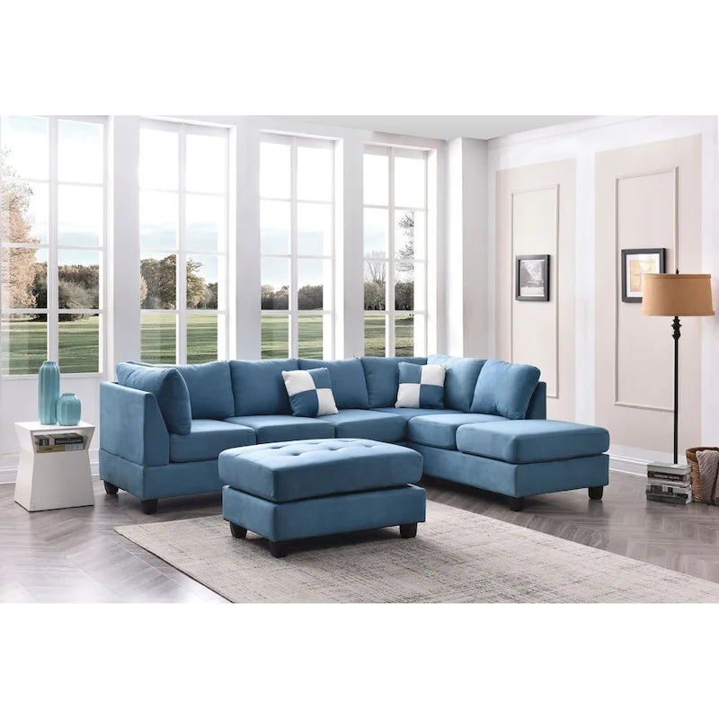 Canapé sectionnel 4 places en suédine de 282 cm avec 2 coussins de 282L x 198l x 86H cm